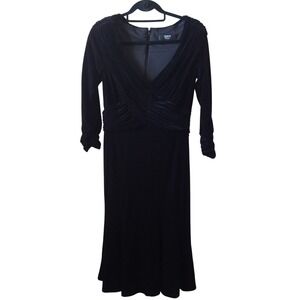 Tadashi Collection M Velvet Pleated V-Neck Midi Dress Cocktail Formal Holiday